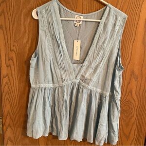 Blue Rain Pleated Tiered Sleeveless Blouse